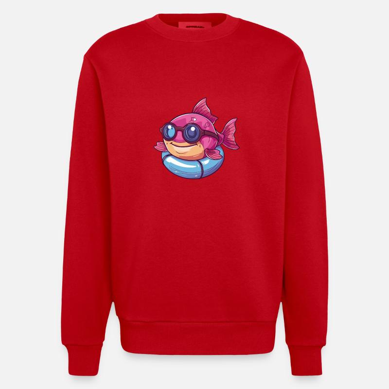 Piranha Poisson Bande Dessinée Cool - Sweat bio épais oversize fabriqué en UE - rouge