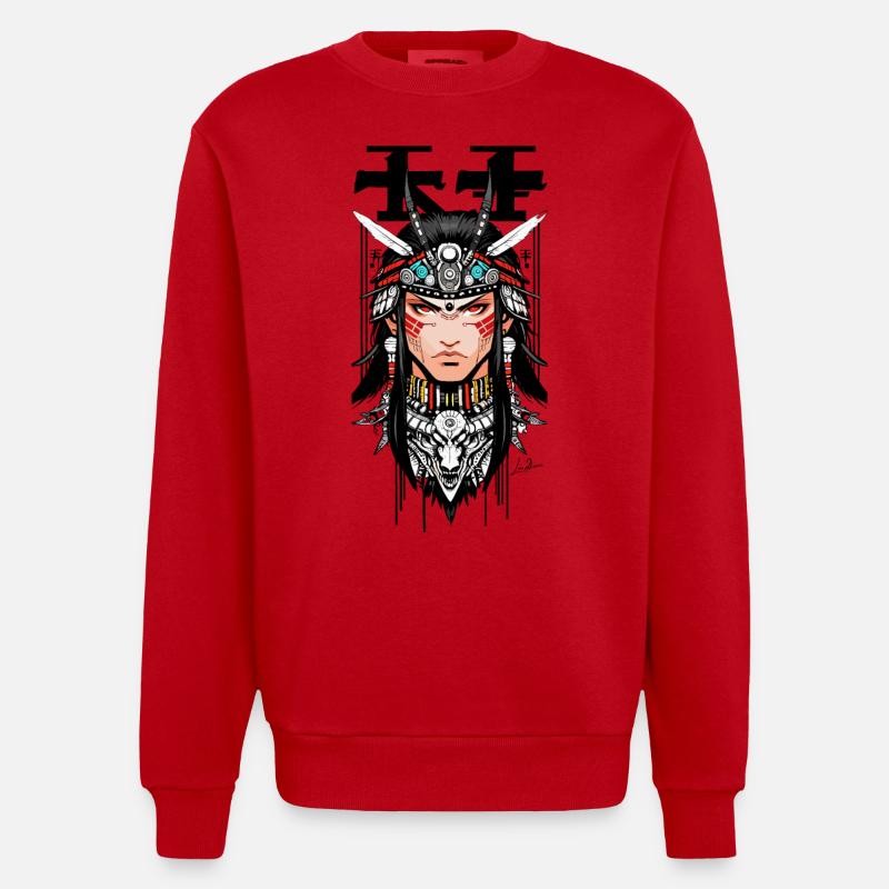 Indischer Samurai Japaner Mann - Heavyweight Oversized Organic Crew Neck Made in EU - Rot