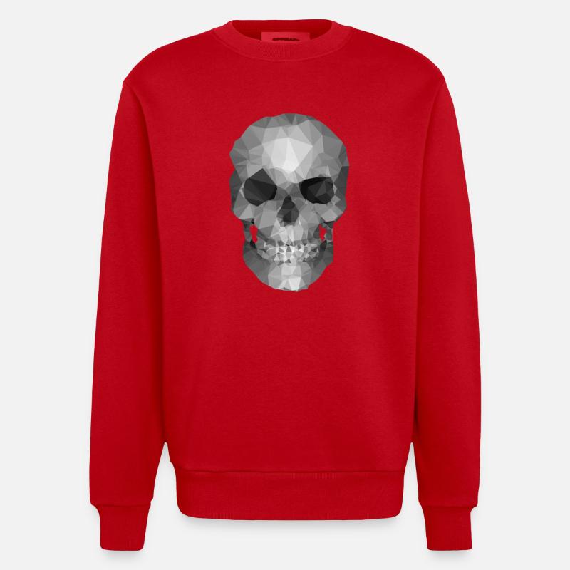 Grey Polygon Skull - Geometric Skeleton Head - Heavyweight Oversized Organic Crew Neck Made in EU - red