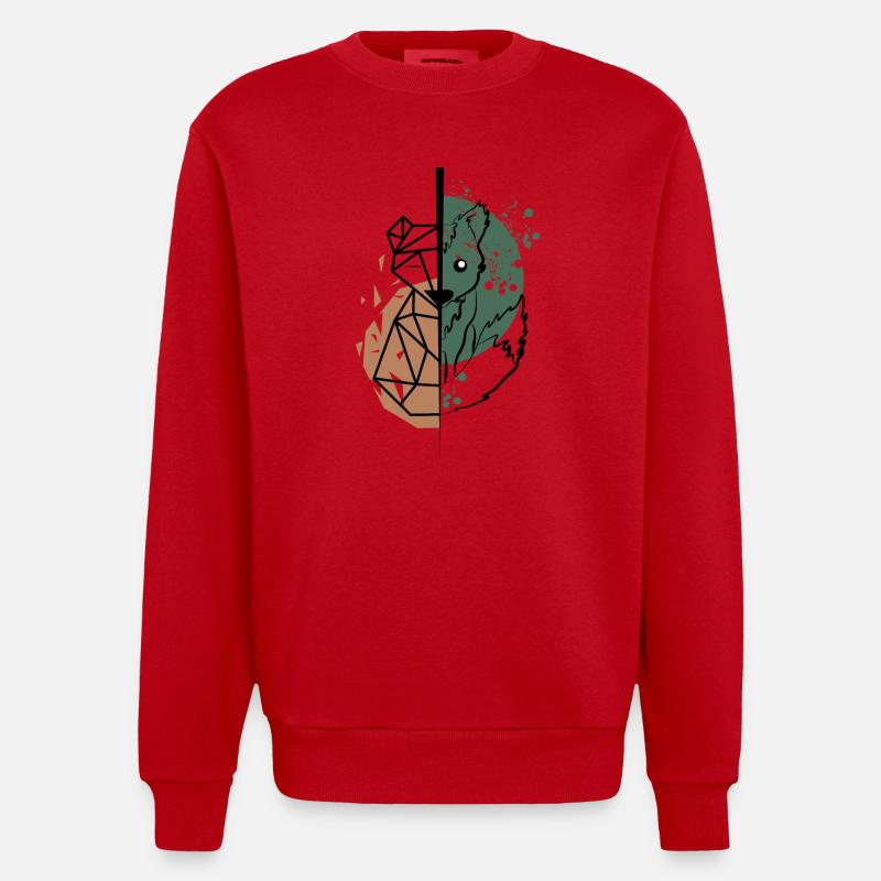 Fox origami vs drawing - Heavyweight Oversized Organic Crew Neck Made in EU - red