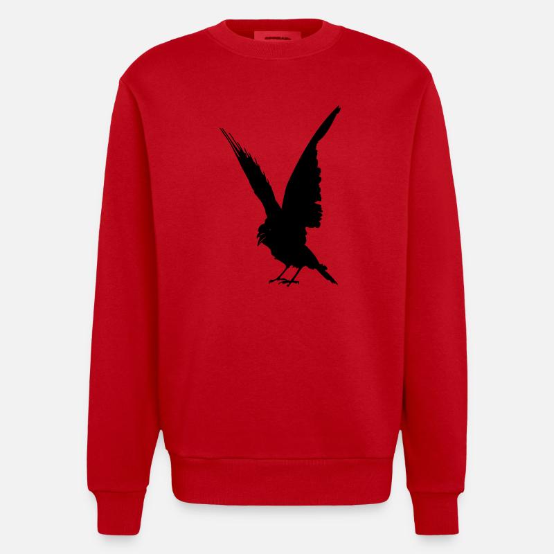 Schwarze Vogelkrähe oder Rabenschattenfigur - Heavyweight Oversized Organic Crew Neck Made in EU - Rot