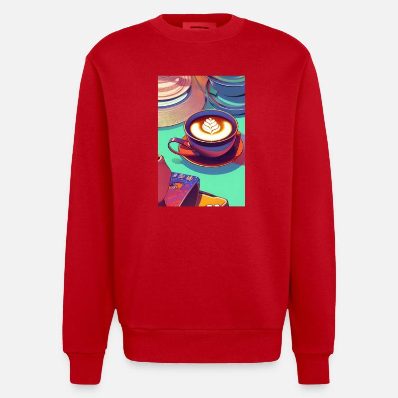 Kaffee, Kaffeebohnen - Heavyweight Oversized Organic Crew Neck Made in EU - Rot