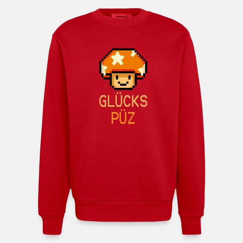 Glückspüz - Lucky Guy, Dialect, Pixel - Heavyweight Oversized Organic Crew Neck Made in EU - red