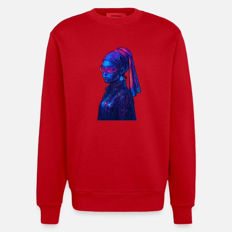 Cyberpunk mit Perle - Heavyweight Oversized Organic Crew Neck Made in EU - Rot