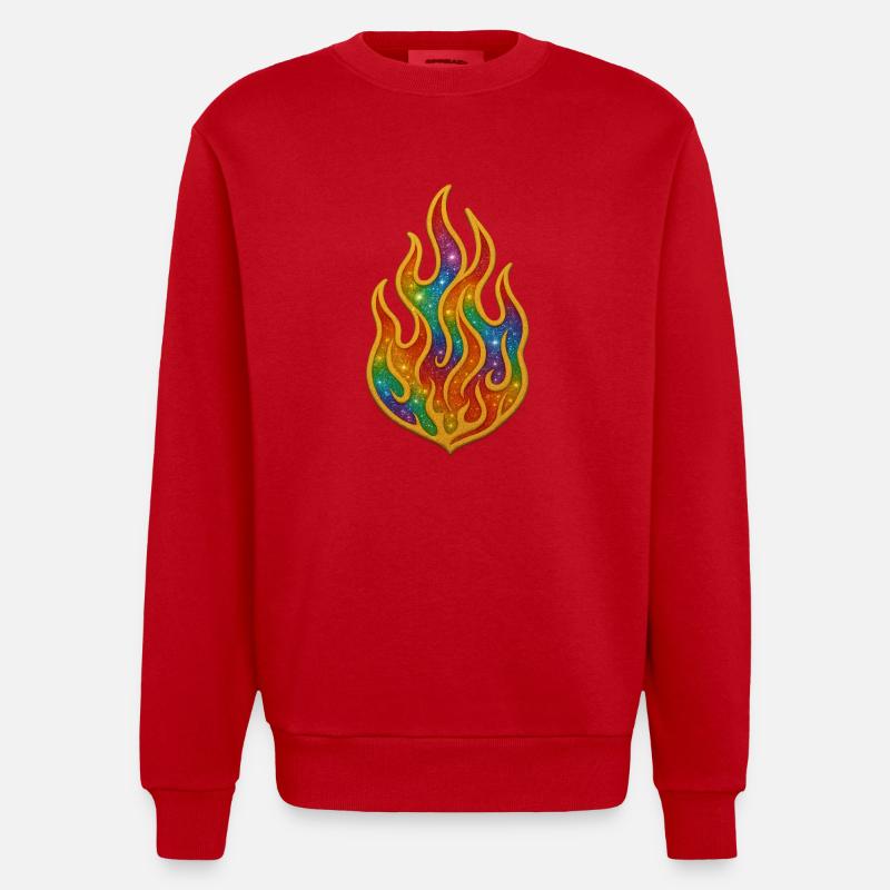 Regenbogenfeuer Patch - Heavyweight Oversized Organic Crew Neck Made in EU - Rot