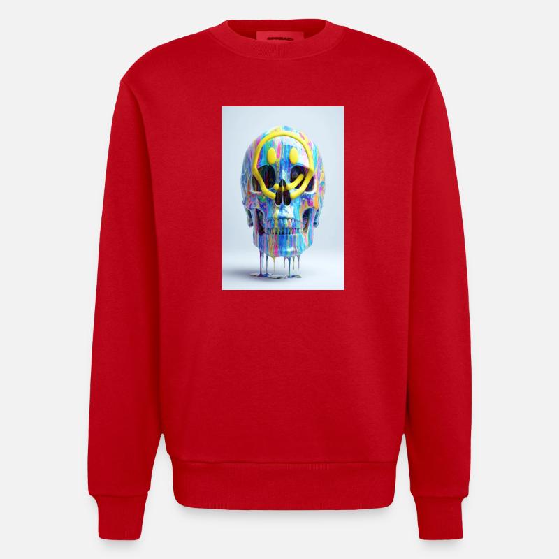 Psychedelic Skull with Smile Goggles - Heavyweight Oversized Organic Crew Neck Made in EU - red
