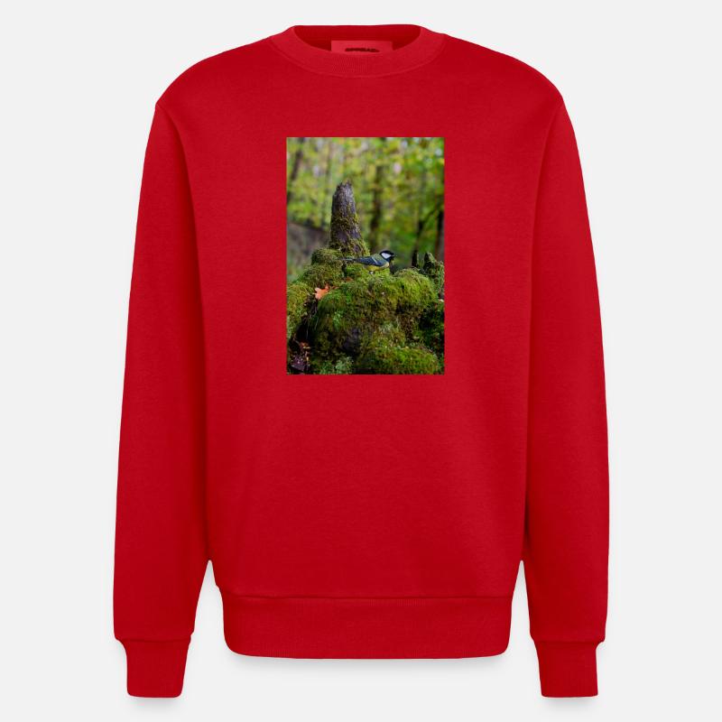 Moosiger Waldvogel In Ruhiger Lichtung - Heavyweight Oversized Organic Crew Neck Made in EU - Rot
