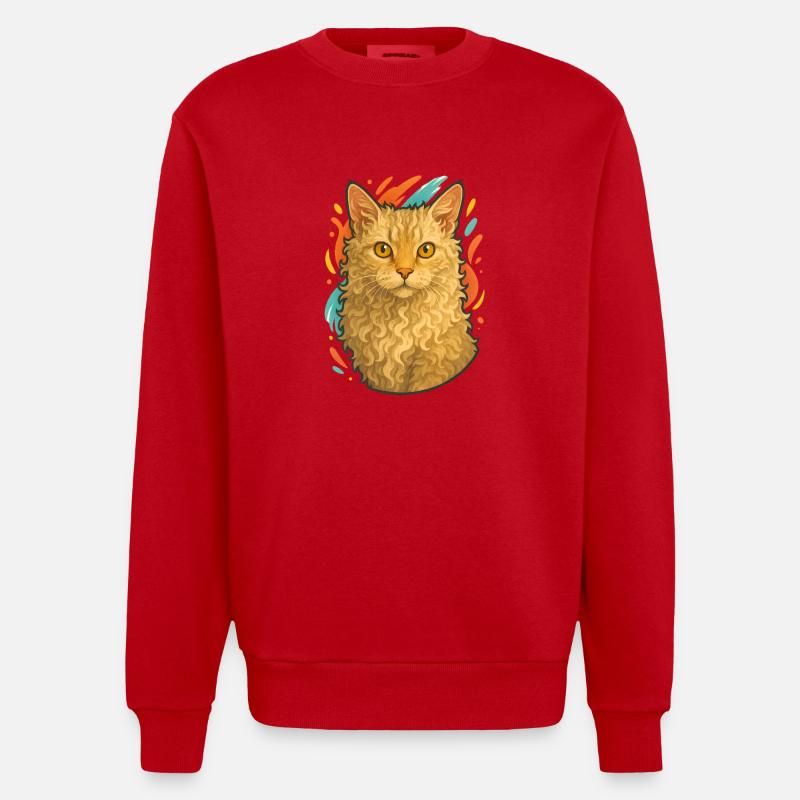 LaPerm Katze mit lebendigem Hintergrund - Heavyweight Oversized Organic Crew Neck Made in EU - Rot