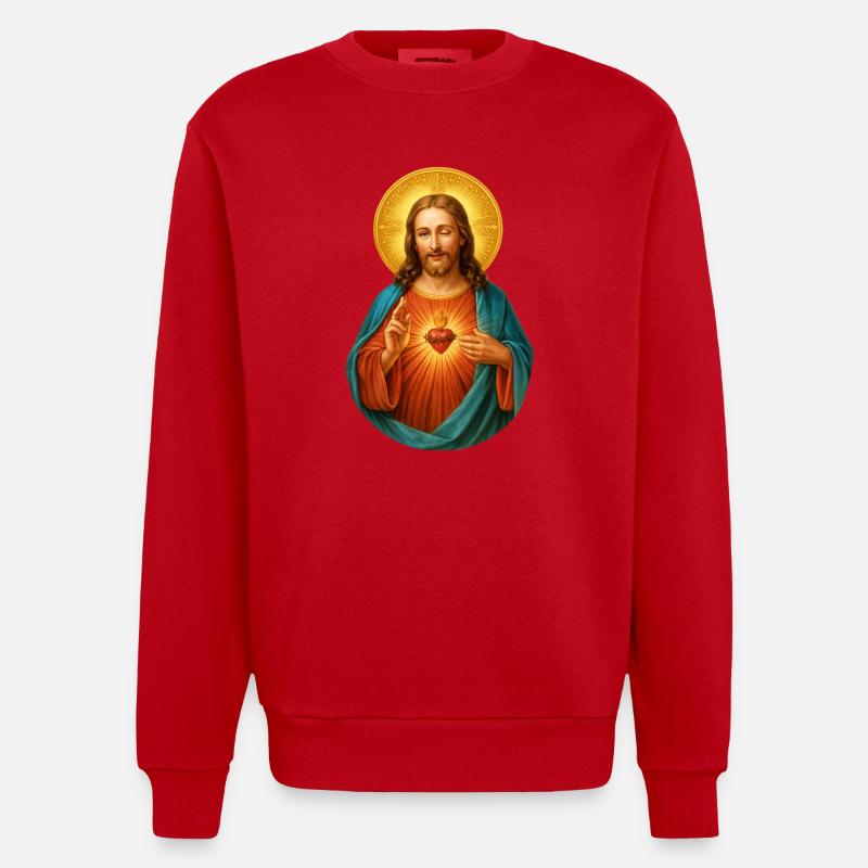 Zwinkernder Jesus Herz Jesu Strahlendes Heilsbild - Heavyweight Oversized Organic Crew Neck Made in EU - Rot