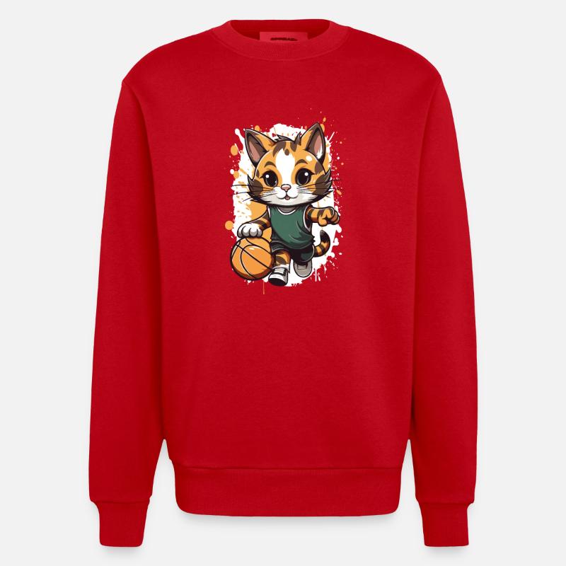 Chaton dans un match de basket - Sweat bio épais oversize fabriqué en UE - rouge