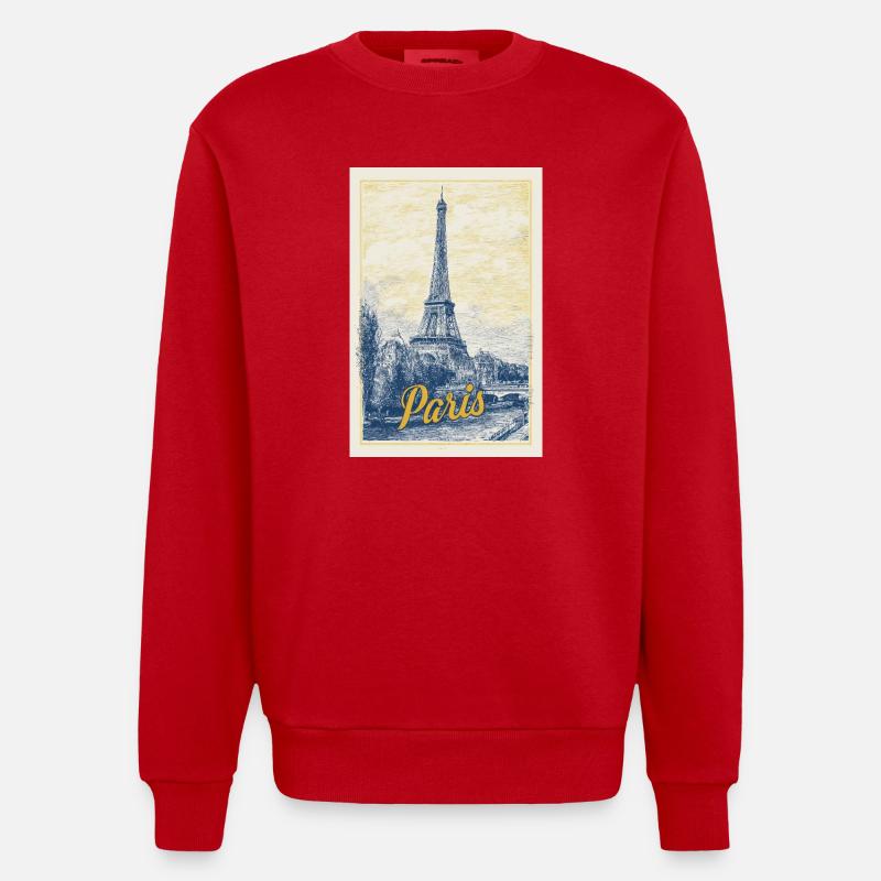 Pariser Eiffel-Bauplan - Heavyweight Oversized Organic Crew Neck Made in EU - Rot