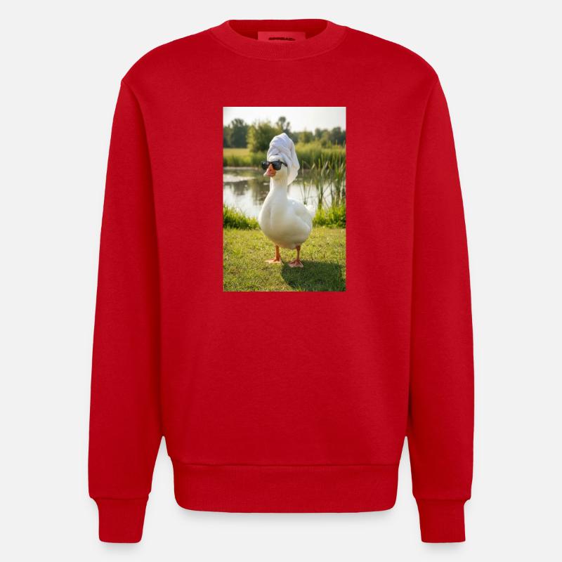 Spa-Ente mit Sonnenbrille - Heavyweight Oversized Organic Crew Neck Made in EU - Rot