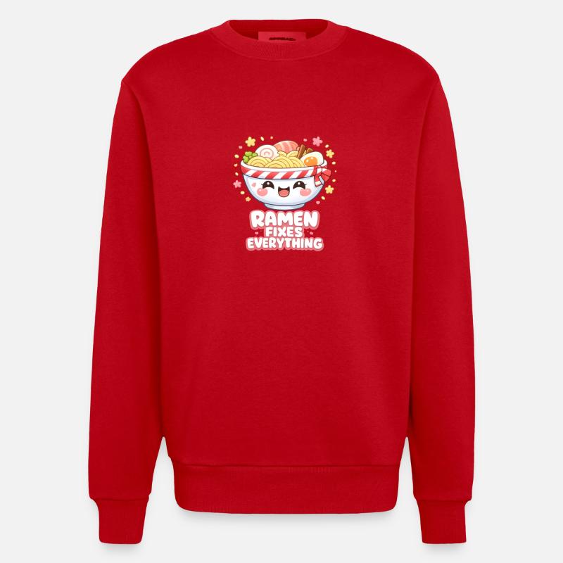 Ramen fixes everything - Heavyweight Oversized Organic Crew Neck Made in EU - red