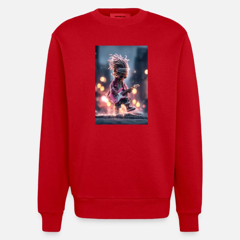 Neon Dread Gitarrist mit Pink Guitar - Heavyweight Oversized Organic Crew Neck Made in EU - Rot