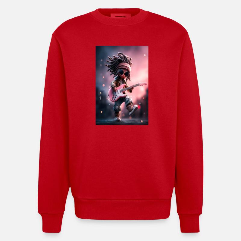 Dreadlock-Rock-Puppe mit rosa Gitarre - Heavyweight Oversized Organic Crew Neck Made in EU - Rot