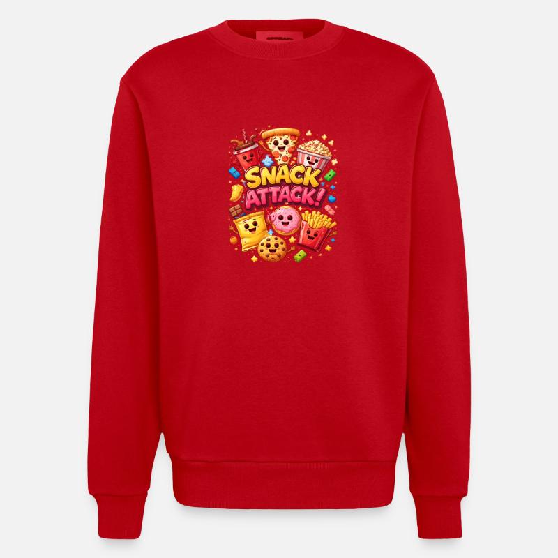 Snack Attack! Bunte Snack-Helden - Heavyweight Oversized Organic Crew Neck Made in EU - Rot