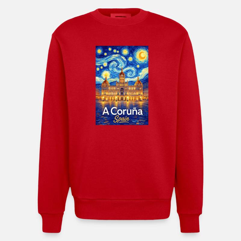 A Coruna Spain - Heavyweight Oversized Organic Crew Neck Made in EU - Rot
