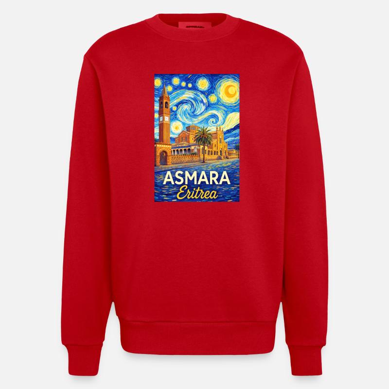Asmara Eritrea Sternenstadt - Heavyweight Oversized Organic Crew Neck Made in EU - Rot