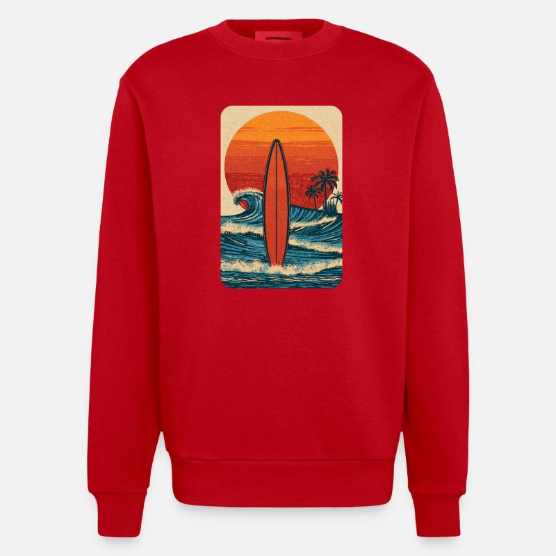 Surf au coucher du soleil - Sweat bio épais oversize fabriqué en UE - rouge