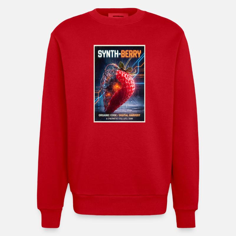 Synth-Beere: Kybernetische Erdbeere - Heavyweight Oversized Organic Crew Neck Made in EU - Rot