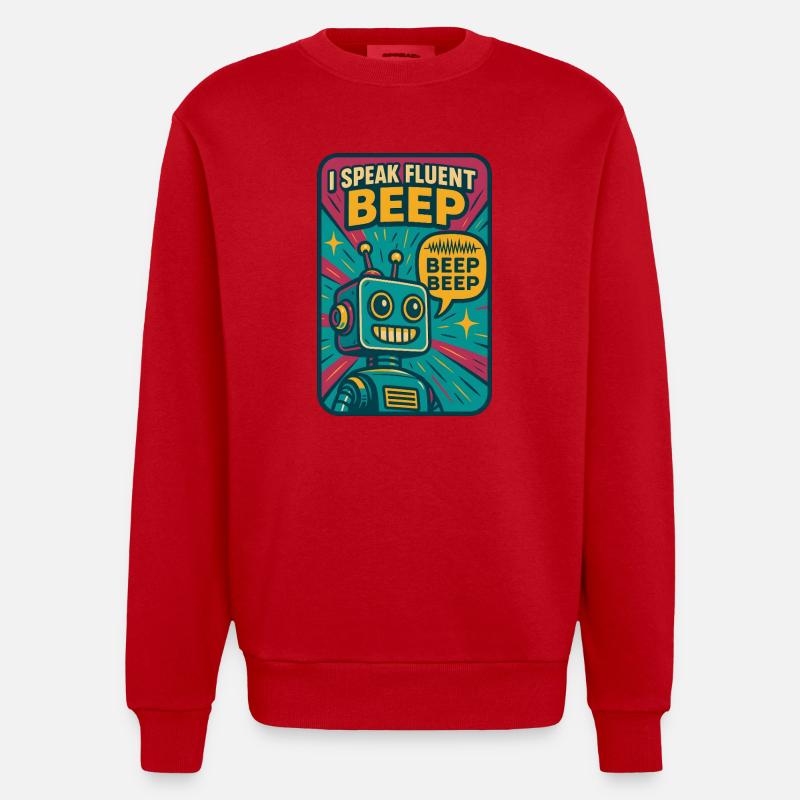 Bip fluide | Robot Science-Fi Nerd - Sweat bio épais oversize fabriqué en UE - rouge