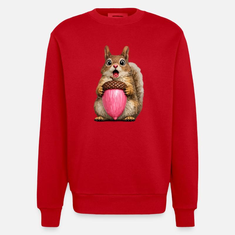 Eichhörnchen mit rosa Eichel - Heavyweight Oversized Organic Crew Neck Made in EU - Rot