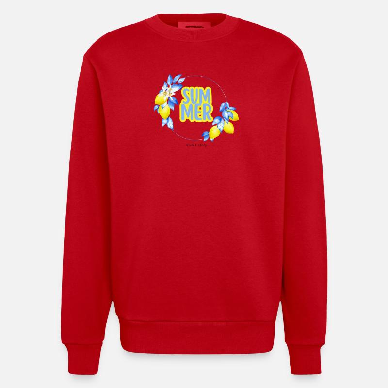 Summer Lemons Circle - Heavyweight Oversized Organic Crew Neck Made in EU - red