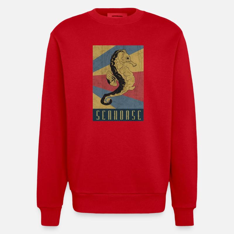 Seepferdchen Retro Seepferd Geschenk - Heavyweight Oversized Organic Crew Neck Made in EU - Rot