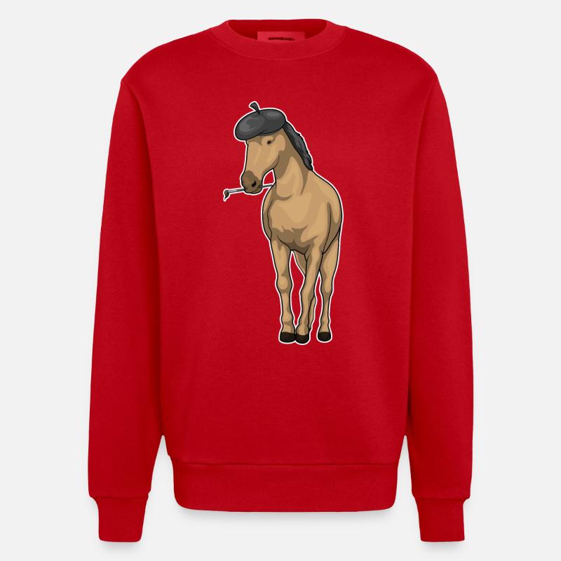 Pferd Maler Pinsel - Heavyweight Oversized Organic Crew Neck Made in EU - Rot
