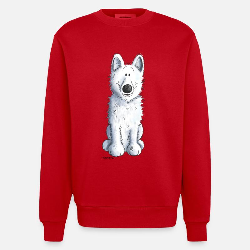 White Shepherd - Chien - Chiens - Blanc - Sweat bio épais oversize fabriqué en UE - rouge