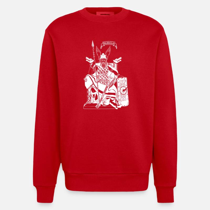 Odin sur le trône blanc - Sweat bio épais oversize fabriqué en UE - rouge