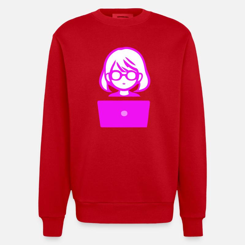 Woman with Computer Programmer Coder - Heavyweight Oversized Organic Crew Neck Made in EU - red