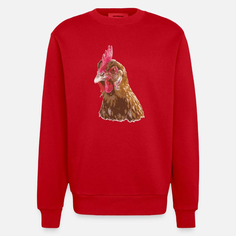 Hühnerillustration lebendigen Farben - Heavyweight Oversized Organic Crew Neck Made in EU - Rot