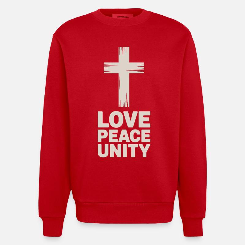 Amour Paix Unité Croix Chrétienne - Sweat bio épais oversize fabriqué en UE - rouge
