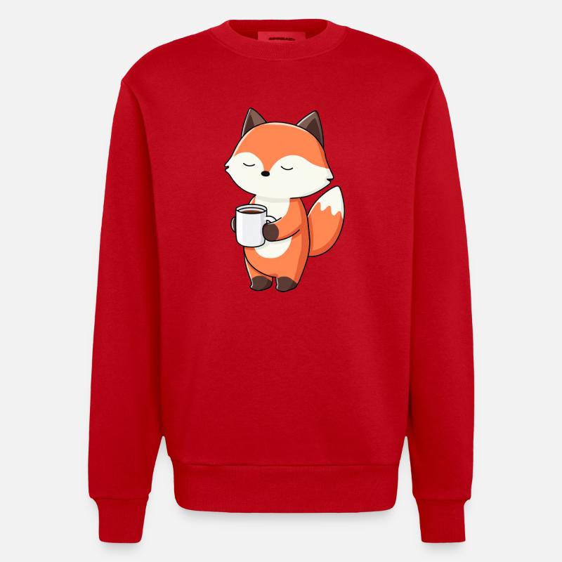 Fuchs mit Kaffeetassen-Zauber - Heavyweight Oversized Organic Crew Neck Made in EU - Rot