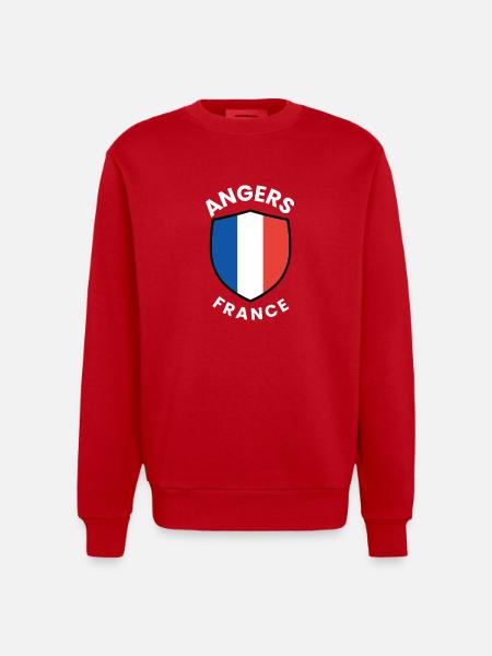 Angers France Shield Emblem - Heavyweight Oversized Organic Crew Neck Made in EU - red