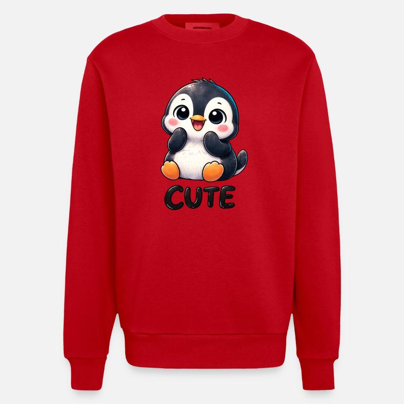 Pingouin chibi mignon timide timide mignon - Sweat bio épais oversize fabriqué en UE - rouge