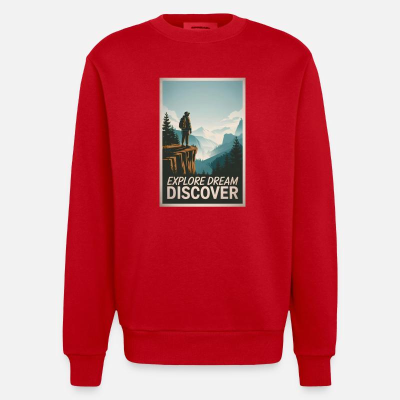 Explore Dream Explore - Heavyweight Oversized Organic Crew Neck Made in EU - Rot