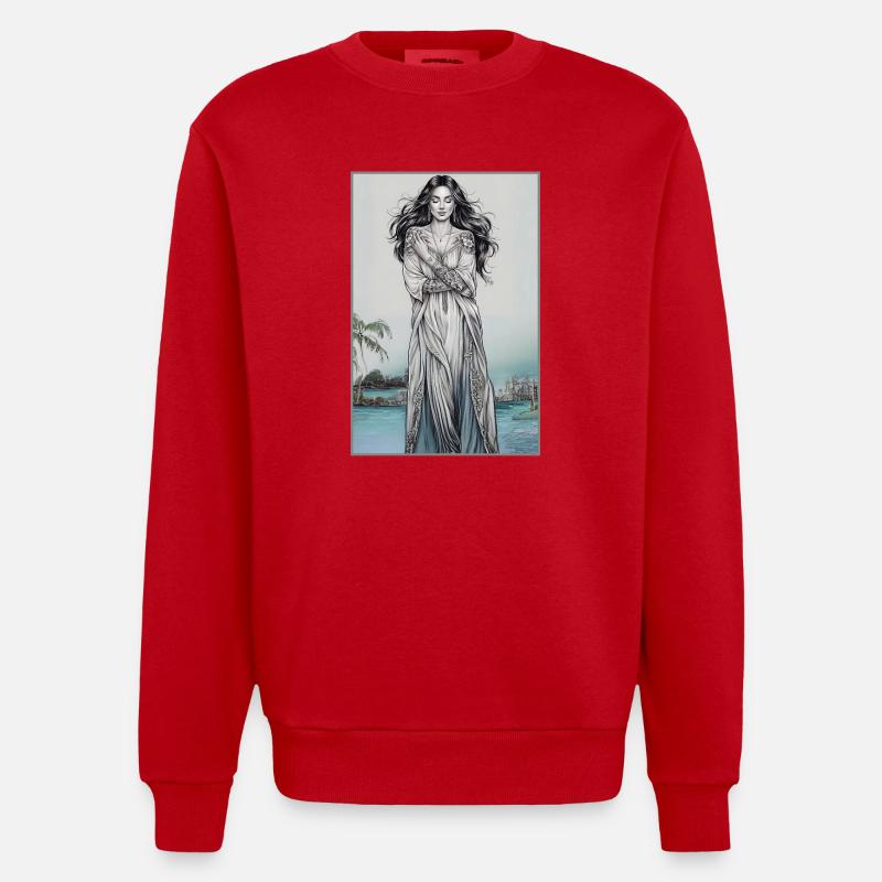 Boho-Frau mit Blumen-Tattoos - Heavyweight Oversized Organic Crew Neck Made in EU - Rot