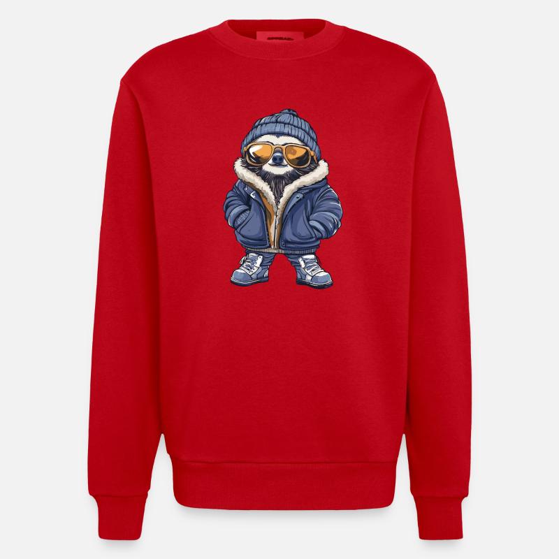 Sloth Cool Comic - Heavyweight Oversized Organic Crew Neck Made in EU - red