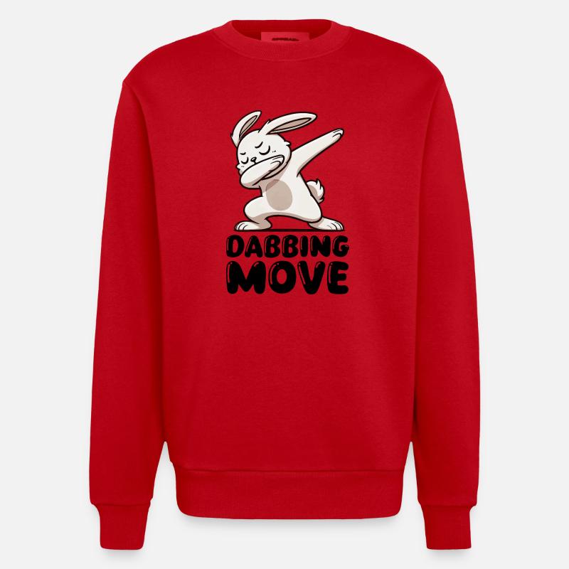 Rabbit Rabbit Dabbing - Heavyweight Oversized Organic Crew Neck Made in EU - red