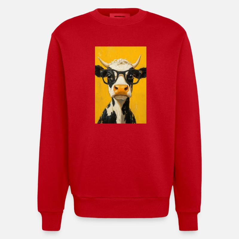 Coole Kuh mit Brille - Heavyweight Oversized Organic Crew Neck Made in EU - Rot