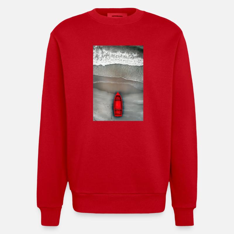 Rotes Boot am Grauen Ufer - Heavyweight Oversized Organic Crew Neck Made in EU - Rot