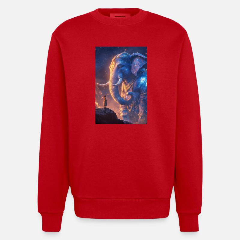 Gardien de l’éléphant céleste - Sweat bio épais oversize fabriqué en UE - rouge