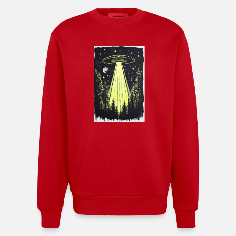 UFO in den Mitternachtskiefern - Heavyweight Oversized Organic Crew Neck Made in EU - Rot