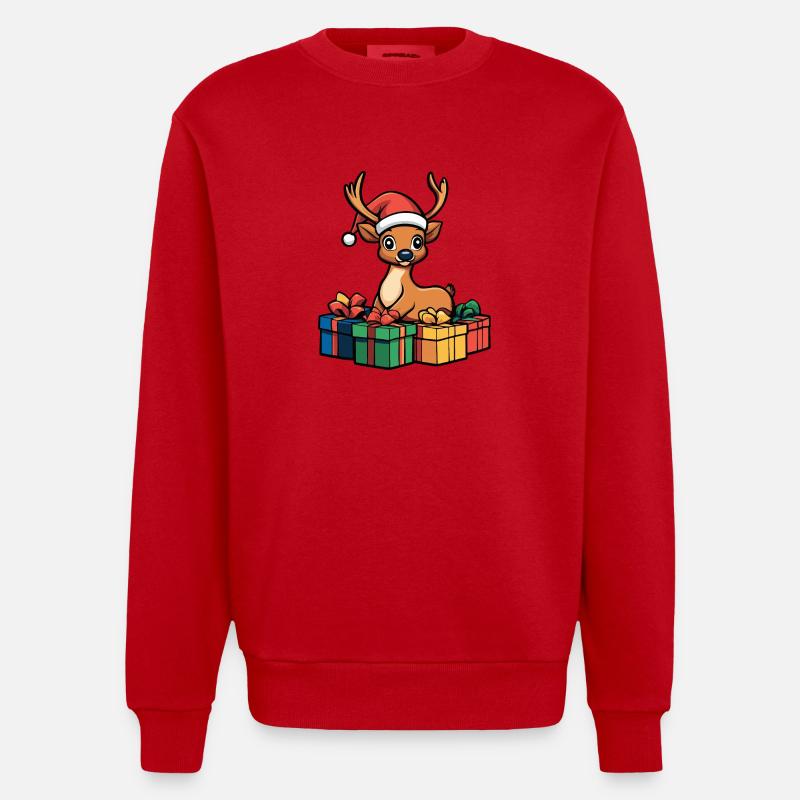 Hirsch Weihnachten Comic Geschenke - Heavyweight Oversized Organic Crew Neck Made in EU - Rot