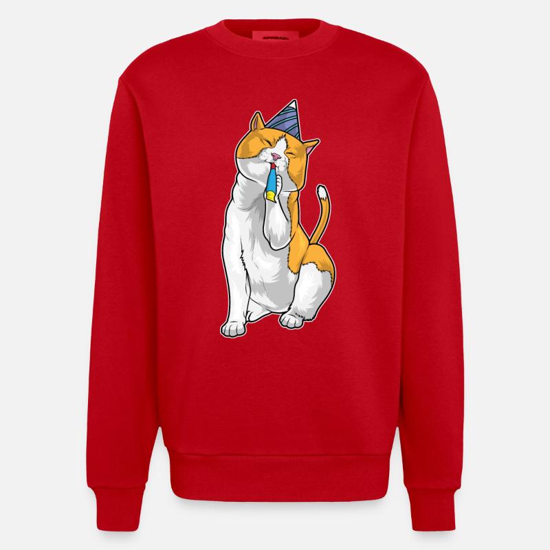 Trompette d’anniversaire de chat - Sweat bio épais oversize fabriqué en UE - rouge