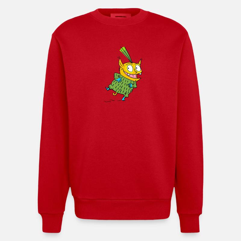 Fröhlicher Monster im Grünen Pullover - Heavyweight Oversized Organic Crew Neck Made in EU - Rot