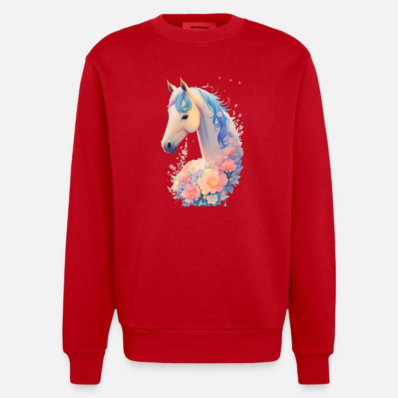 Blütenpferdchen - Heavyweight Oversized Organic Crew Neck Made in EU - Rot
