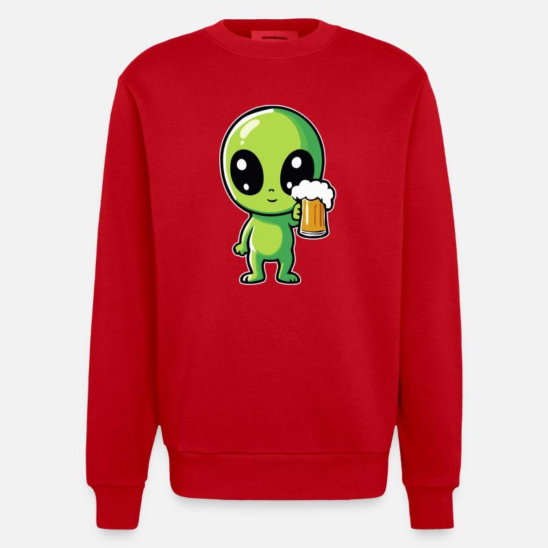 Alien mit Bier - Heavyweight Oversized Organic Crew Neck Made in EU - Rot